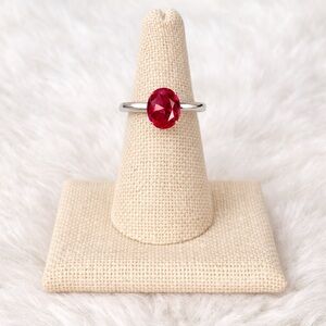 925 Sterling Silver Oval Ruby Solitaire Ring Size 7 Red Gemstone Classic Ring
